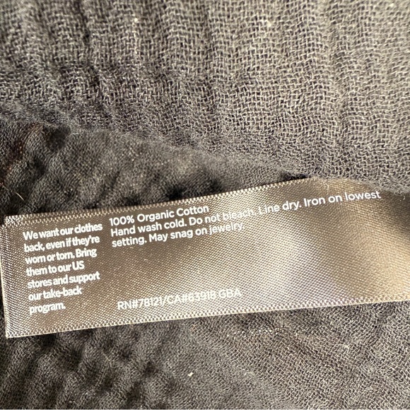 Eileen Fisher Organic Cotton Gauze Boxy Top Black Small Lagenlook Fringe Hem - Picture 6 of 6